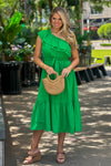 Allie One Shoulder Ruffle Dress : Green