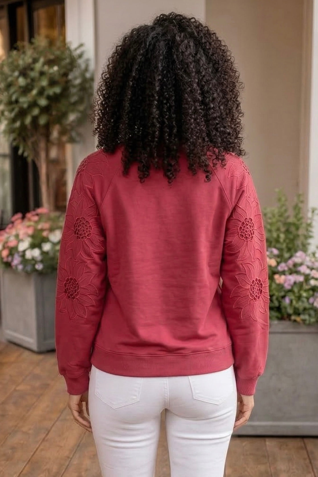 Elina Embroidered Sleeve Knit Pullover : Lipstick