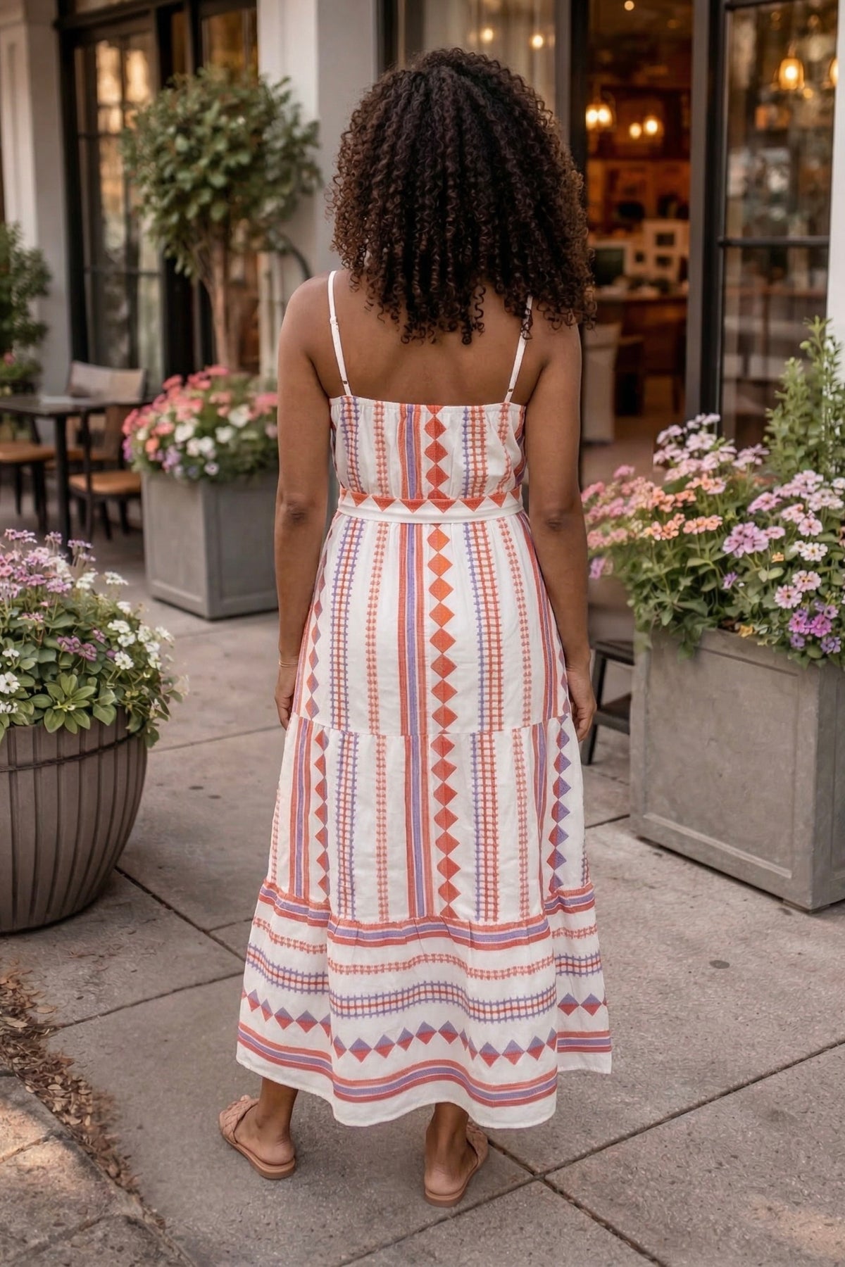 Allegra Sleeveless Stitch Detailed Dress : White Multi