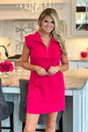 All Day Casual 1/2 Zip Dress : Hot Pink