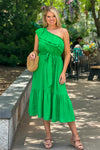 Allie One Shoulder Ruffle Dress : Green