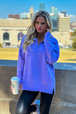 Thea Vintage Wash Long Pullover : Lilac