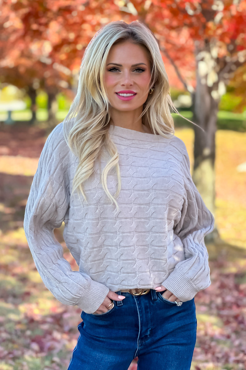 Leanna Textured Fine Gauge Sweater : Warm Heather Oat