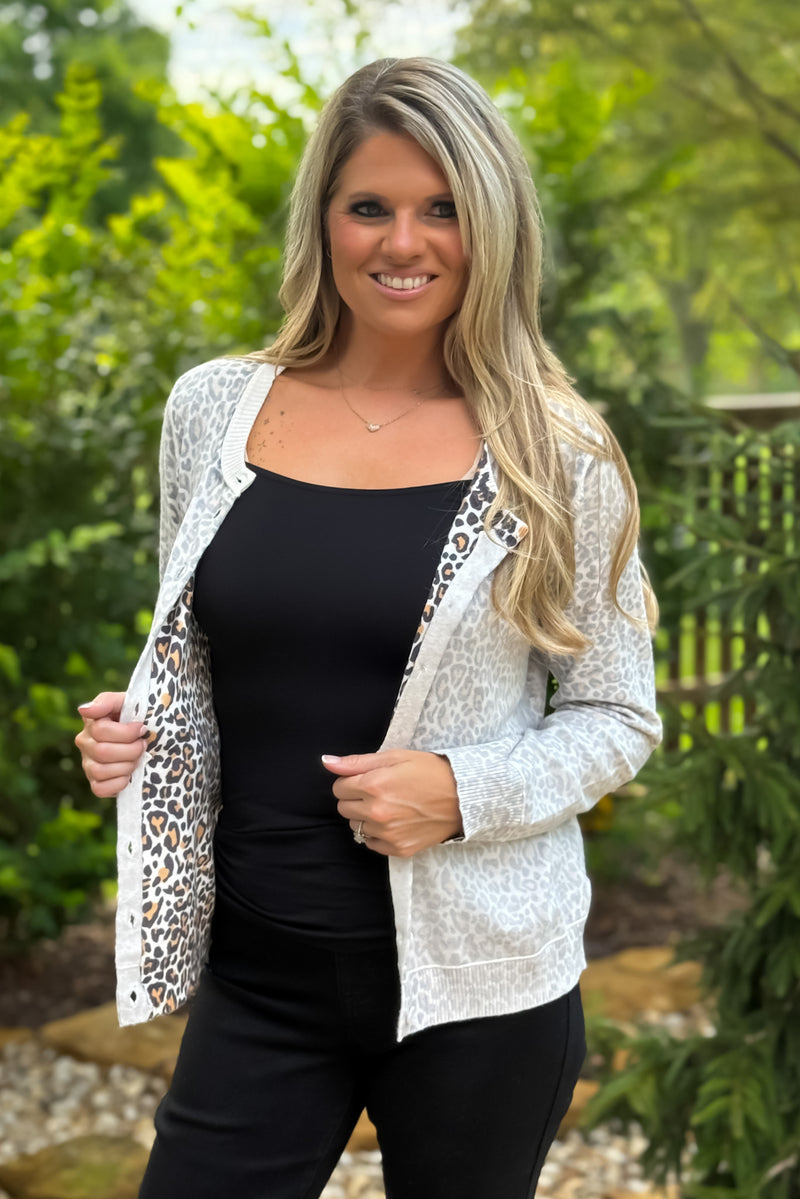 Myah Faded Animal Print Button Up Cardigan : Cream