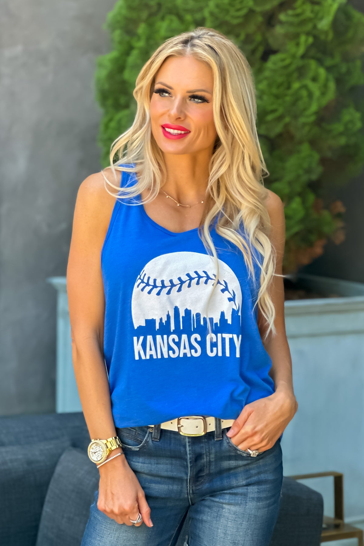 Kansas City Skyline Tank Top : Blue/White