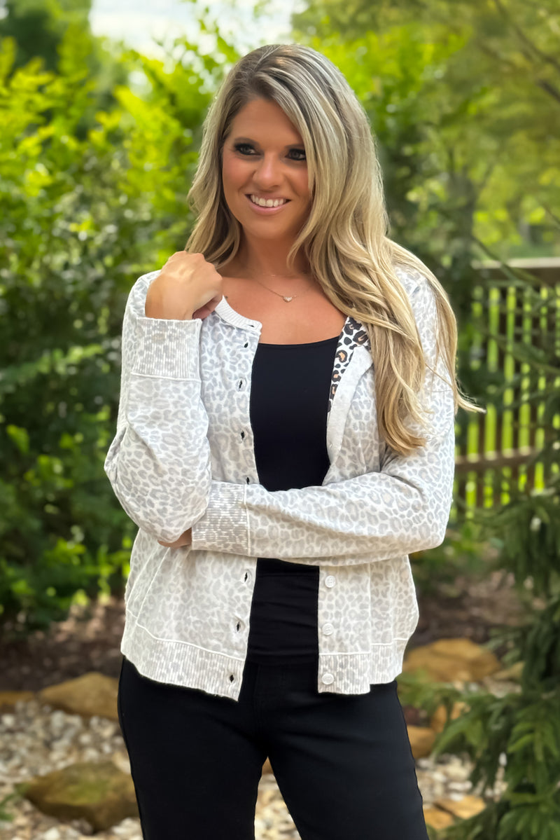 Myah Faded Animal Print Button Up Cardigan : Cream