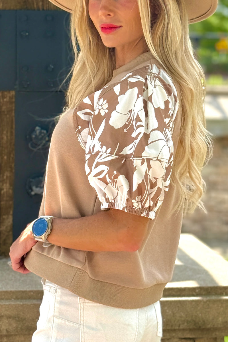 Brooks Floral Print Puff Sleeve Top : Camel