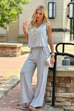 Benal 2 piece linen blend outfit : Cool Sage Grey