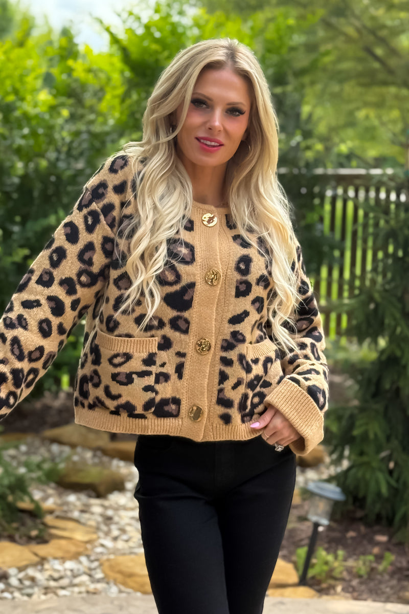 Gretchen Leopard Print Knit Sweater : Camel