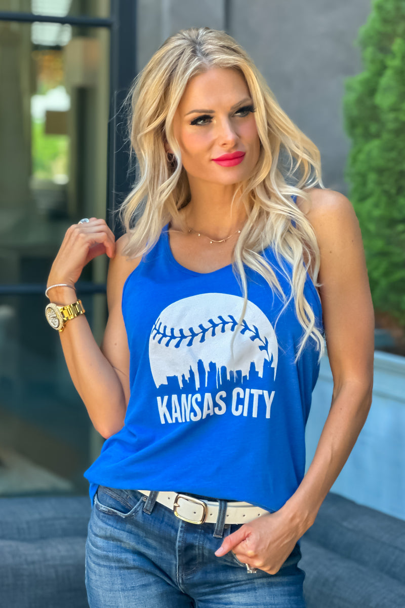 Kansas City Skyline Tank Top : Blue/White