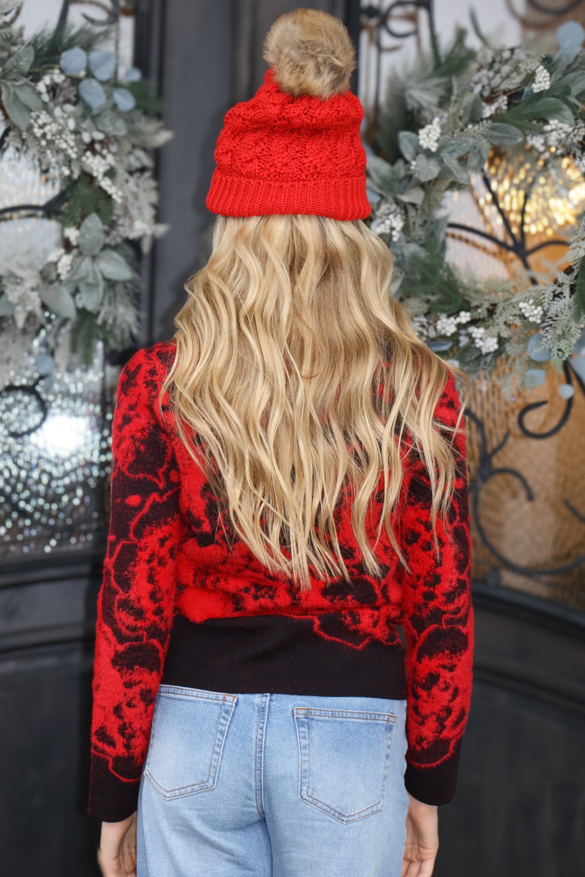 Liverpool Kaomi Floral Crew Neck Sweater : Red/Black