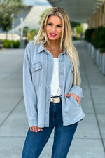 Cyrus French Terry Knit Shacket : Dusty Blue