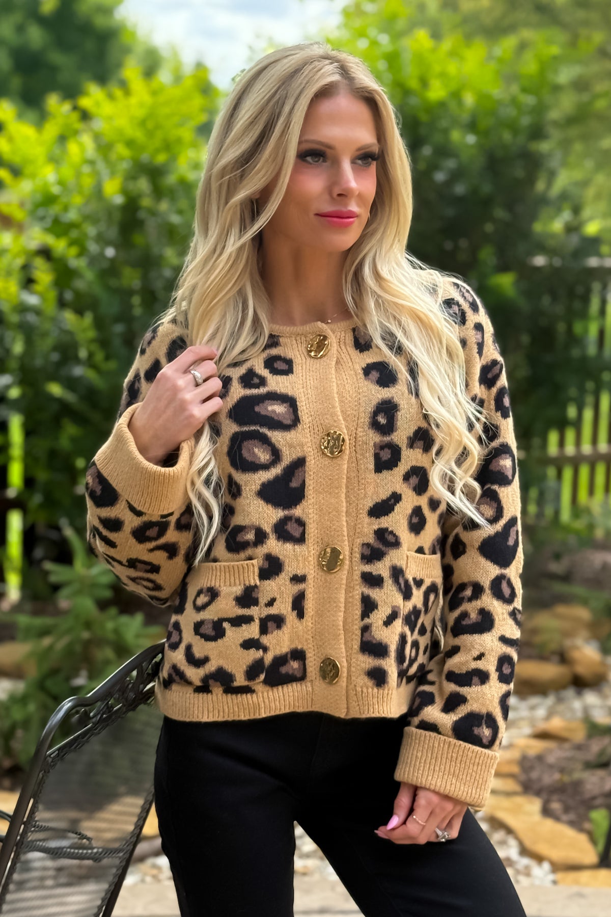 Gretchen Leopard Print Knit Sweater : Camel