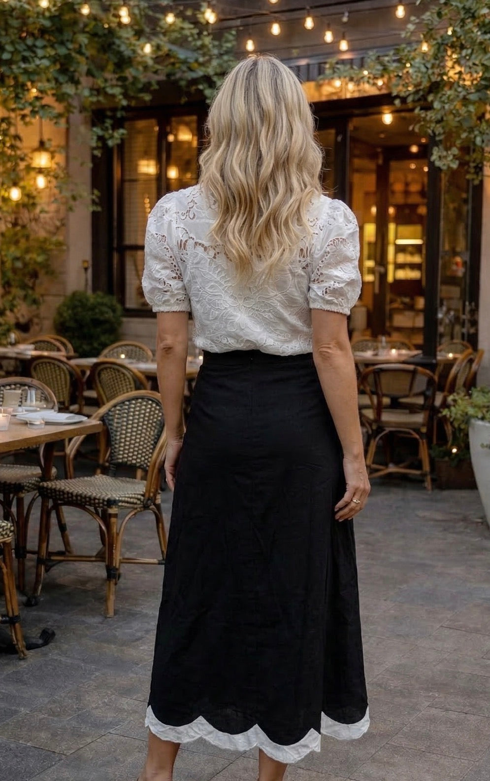 Alaina Embroidered Split Neck Puff Sleeve Blouse : White