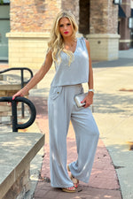 Benal 2 piece linen blend outfit : Cool Sage Grey