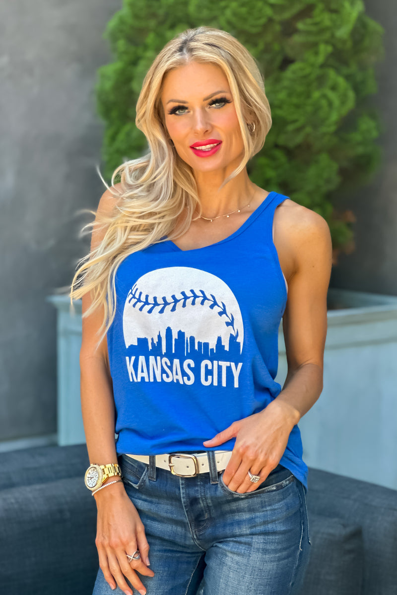 Kansas City Skyline Tank Top : Blue/White