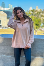 Thea Vintage Wash Long Pullover : Toasted Almond