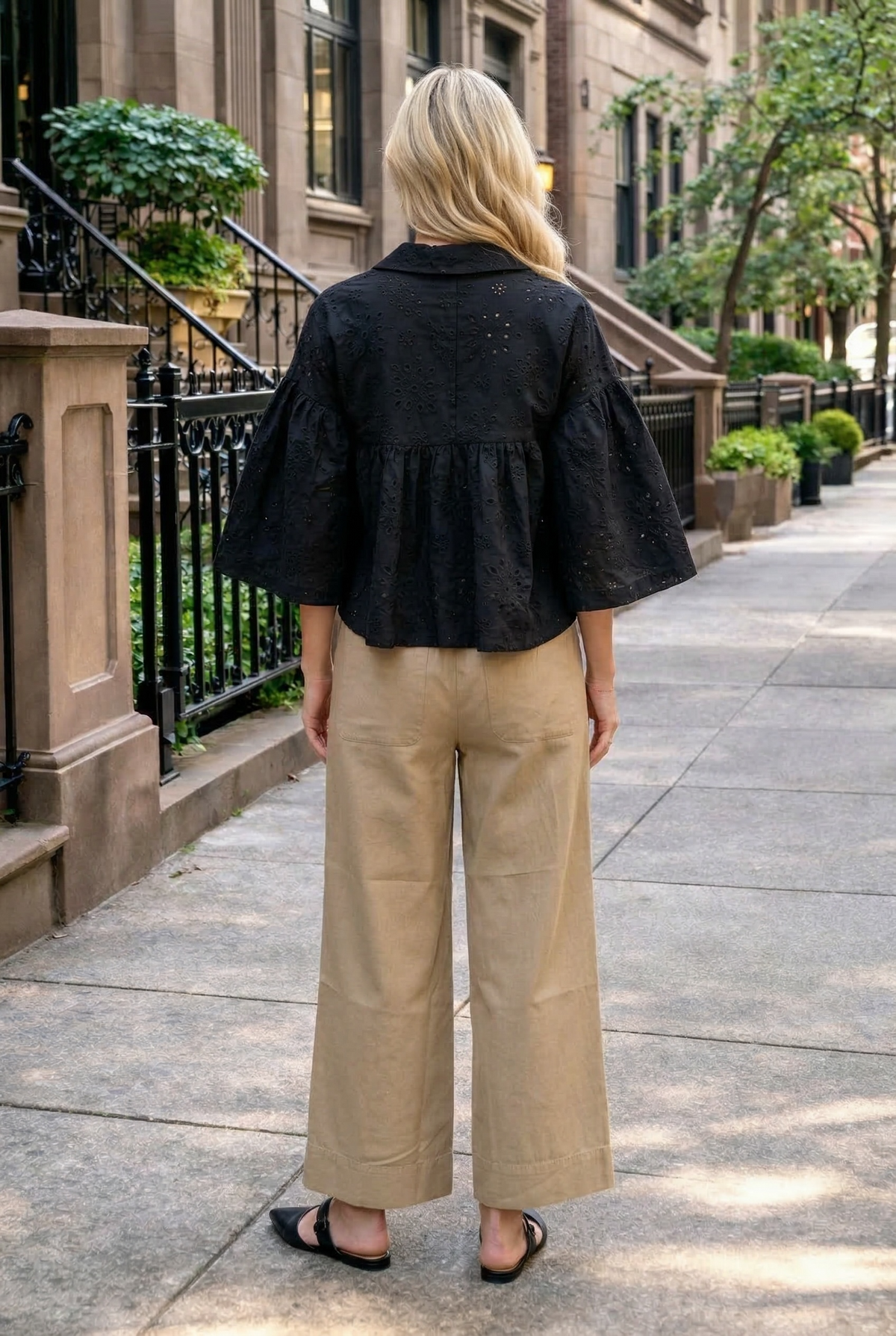 Jaylani Eyelet Embroidered Collared Neck Cropped Shirt Jacket : Black