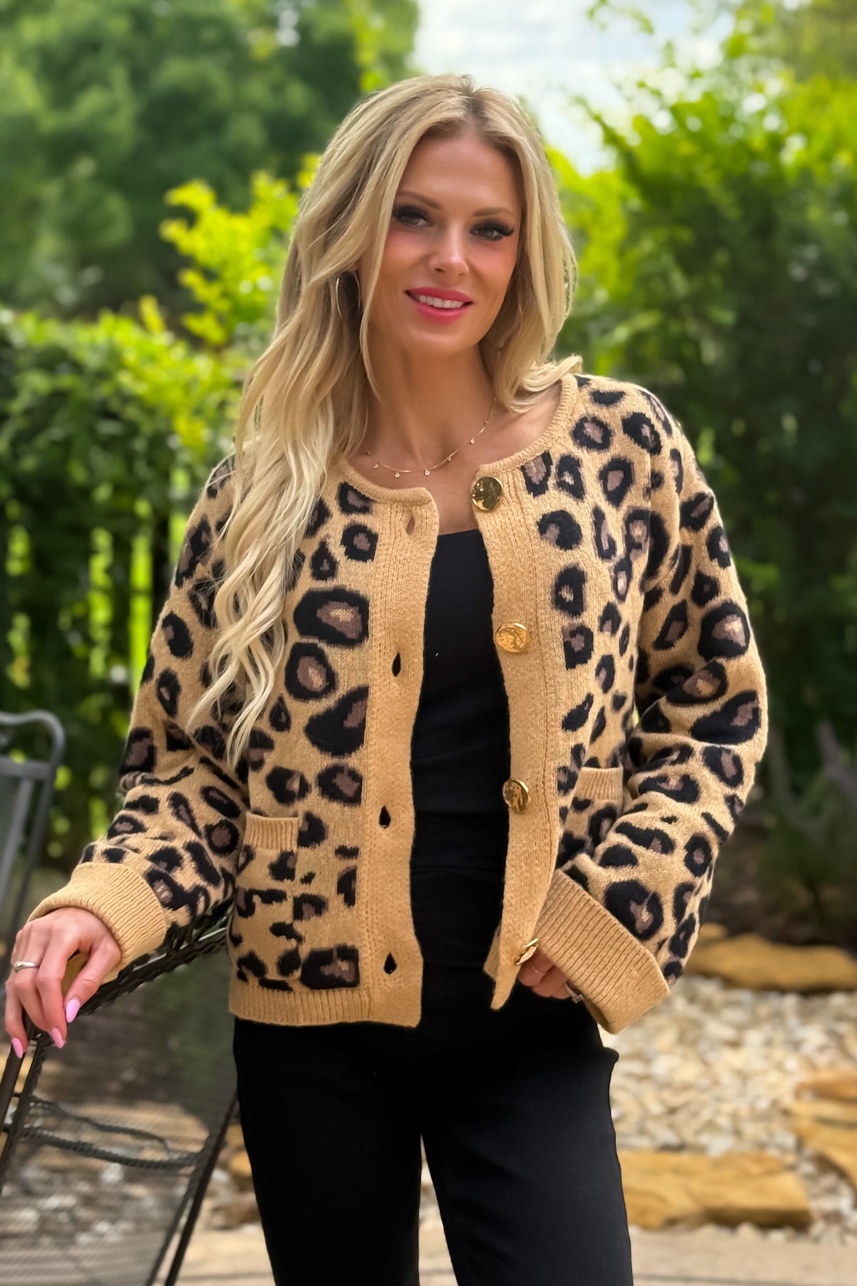 Gretchen Leopard Print Knit Sweater : Camel