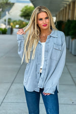 Cyrus French Terry Knit Shacket : Dusty Blue