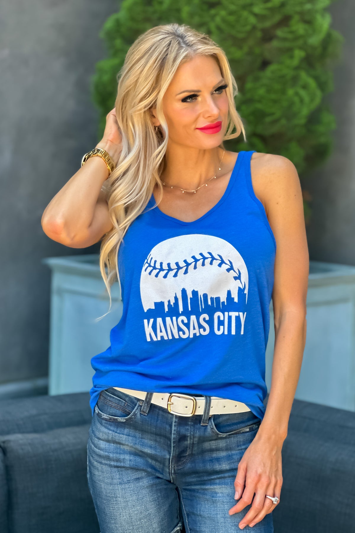 Kansas City Skyline Tank Top : Blue/White