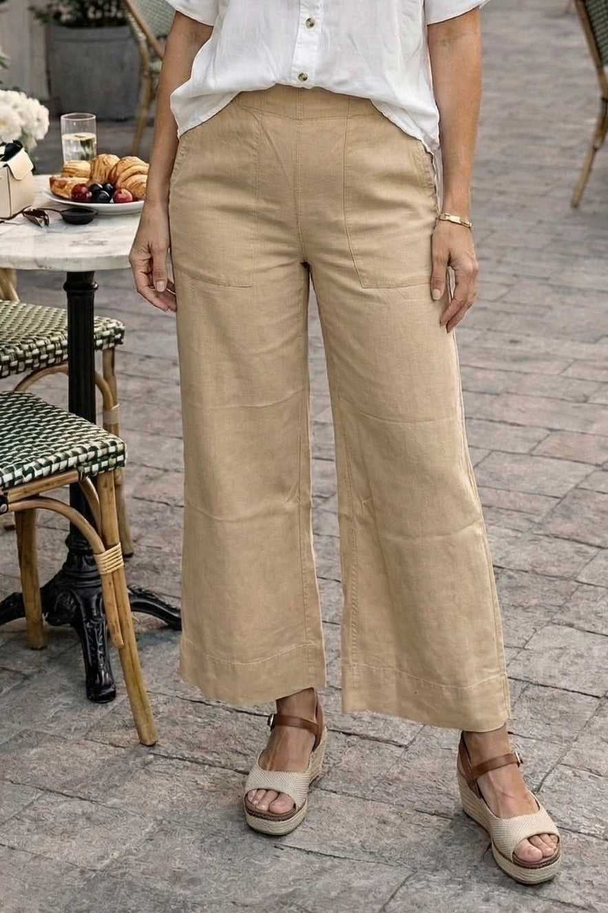 Tribal Amanda Flowy Crop Wide Leg Pants : Croissant