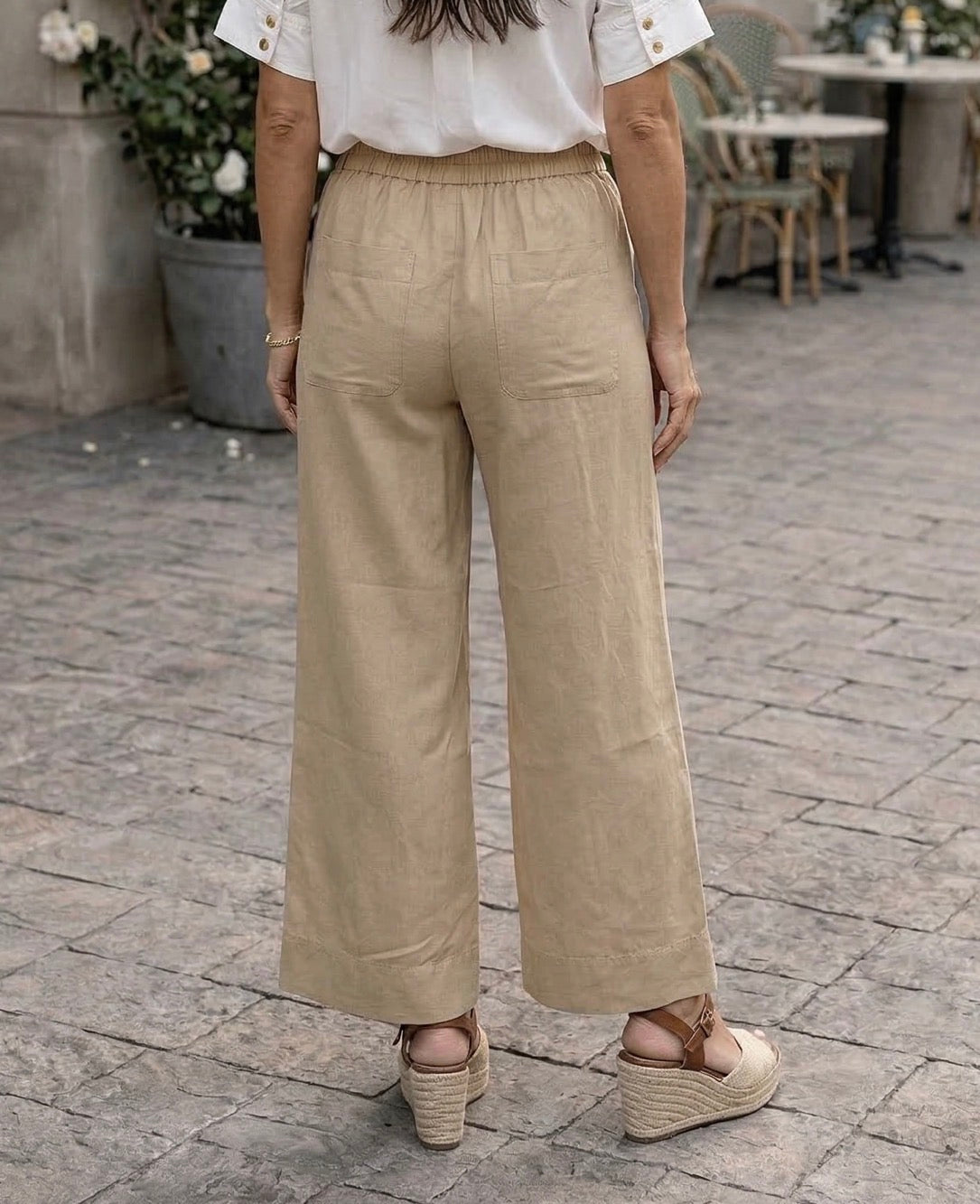Tribal Amanda Flowy Crop Wide Leg Pants : Croissant