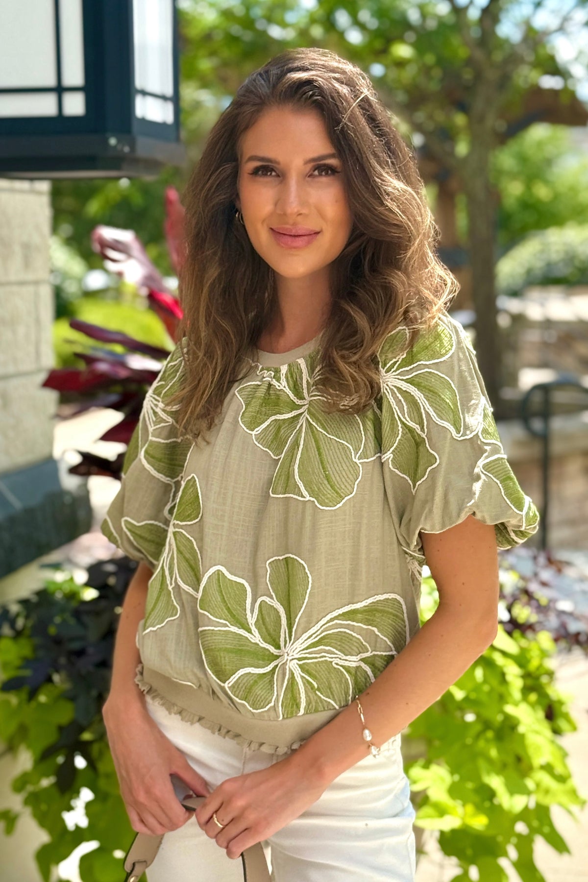 Bellamy Floral Detail Embroidery Top : Olive