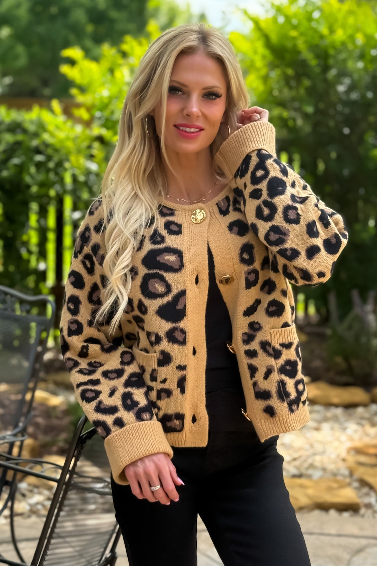 Gretchen Leopard Print Knit Sweater : Camel