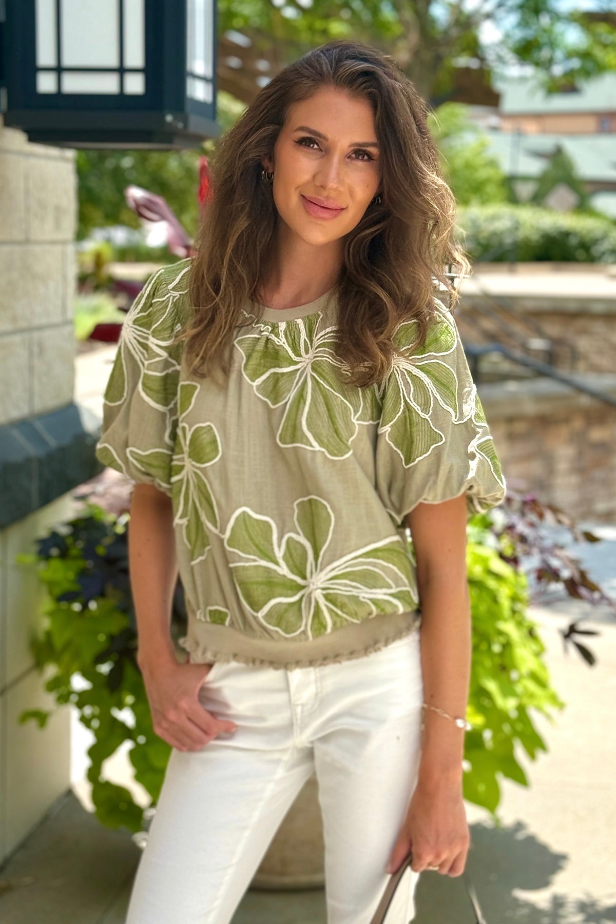 Bellamy Floral Detail Embroidery Top : Olive