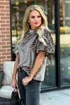 Perfectly Content Bubble Sleeve Velvet Top : Mocha