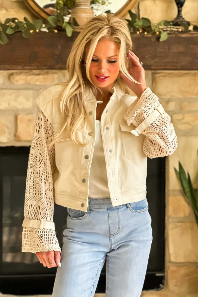 Ladonna Crochet Sleeve Jacket : Ivory