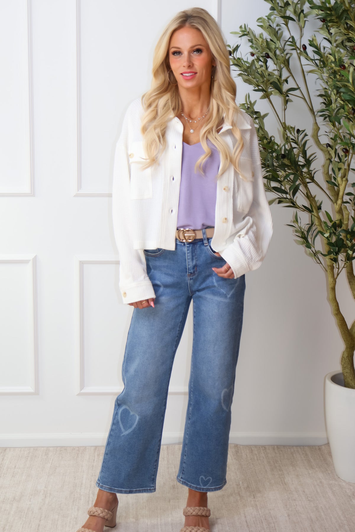 Aitana Waffle Knit Jacket or Top : Cream