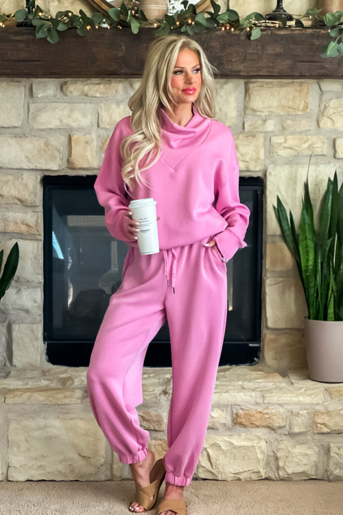 Jacqueline Cowl Neck w/ Jogger pants Set : Prism pink