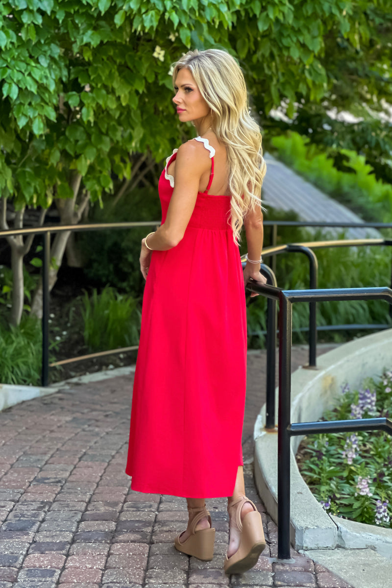 Shelby Scallop Front Maxi Dress : Red