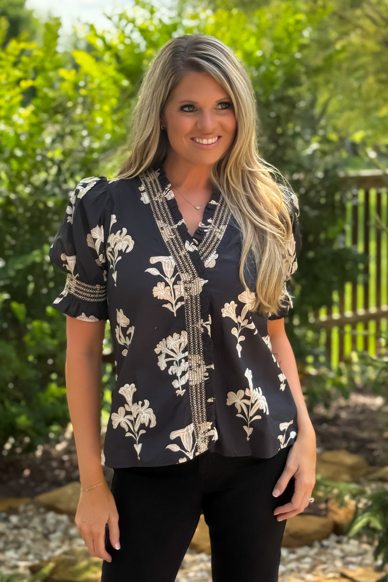 Mischa Mixed Media V neck Top : Black