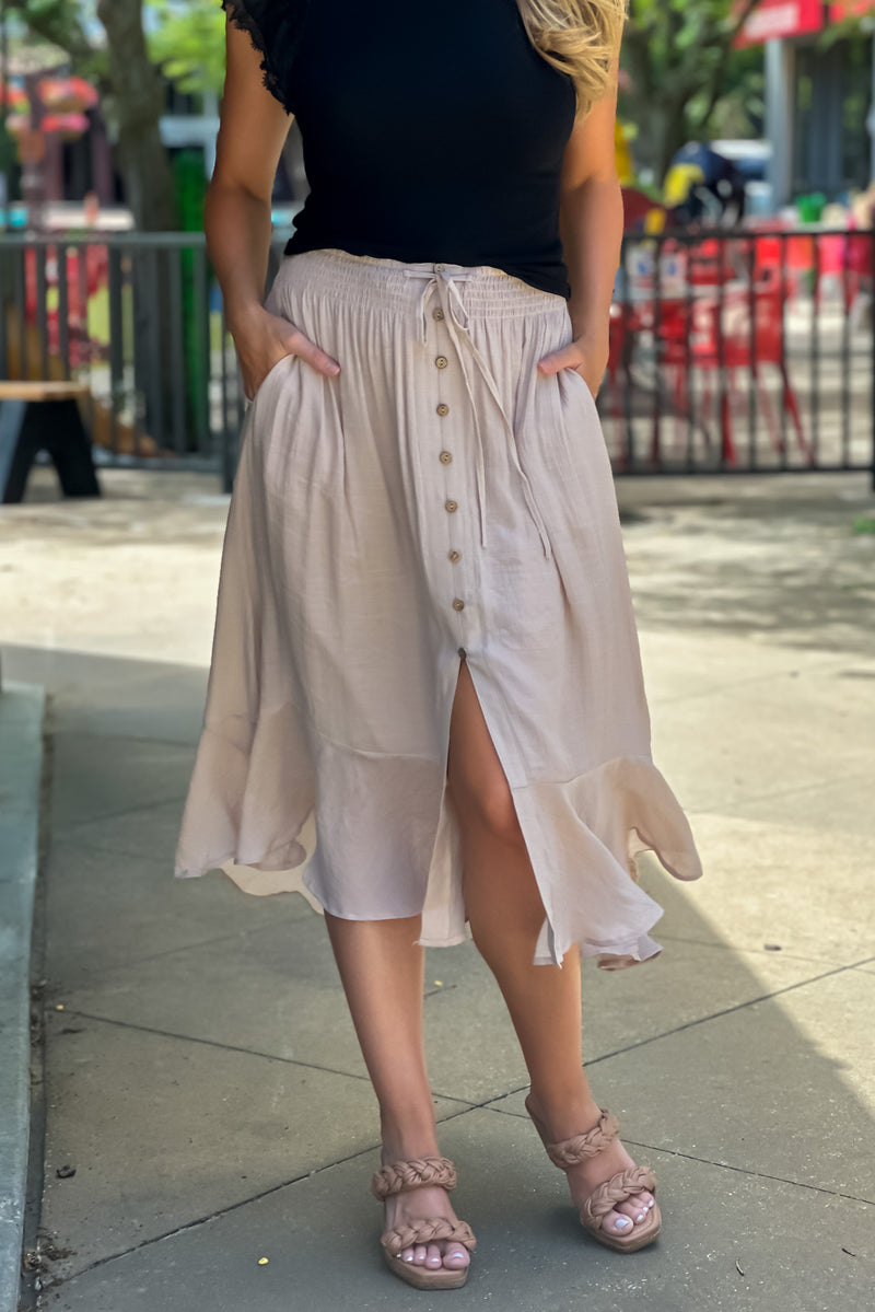 Sandra Button up Midi Skirt : Champagne