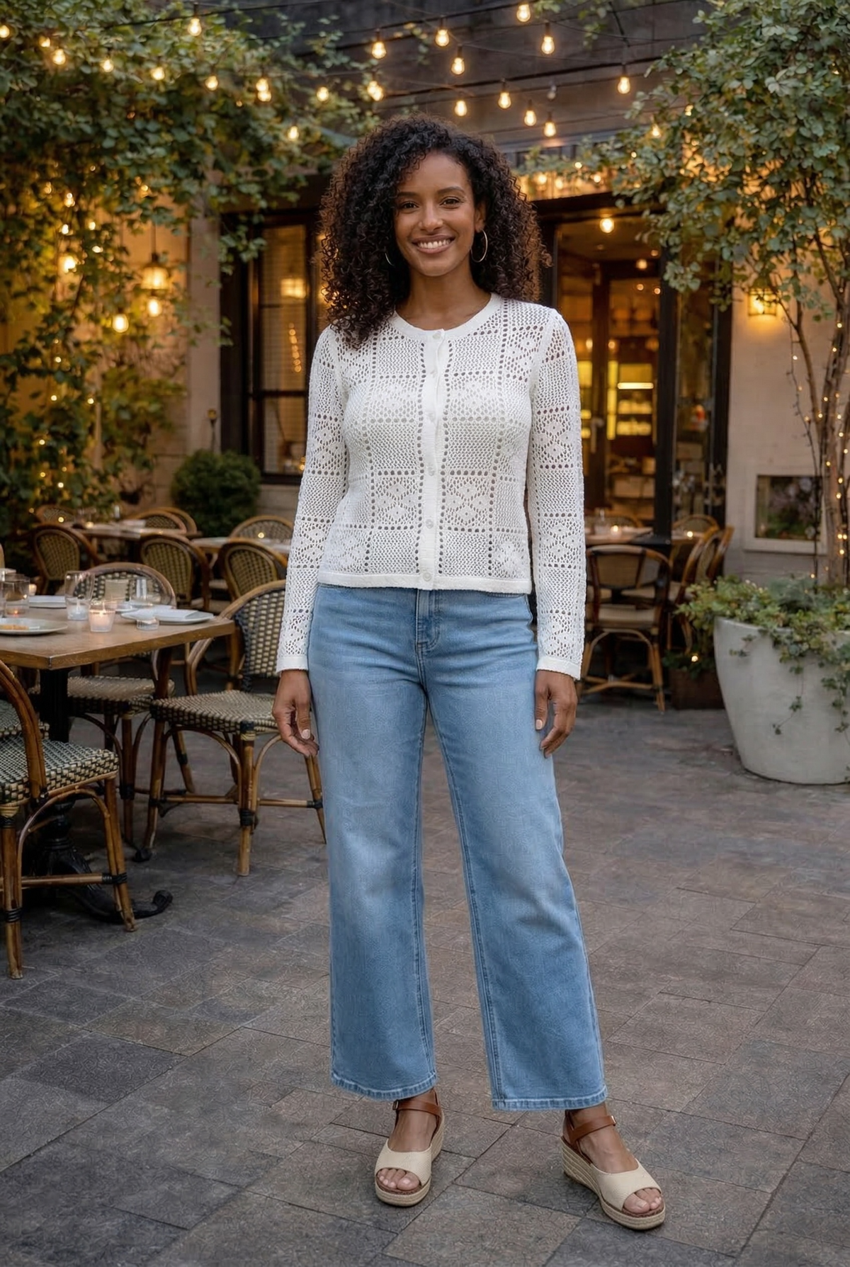 Annabelle Long Sleeve Crew Neck Cardigan : White