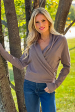 Madelyn Fine Gauge Wrap Sweater : Coco Ash