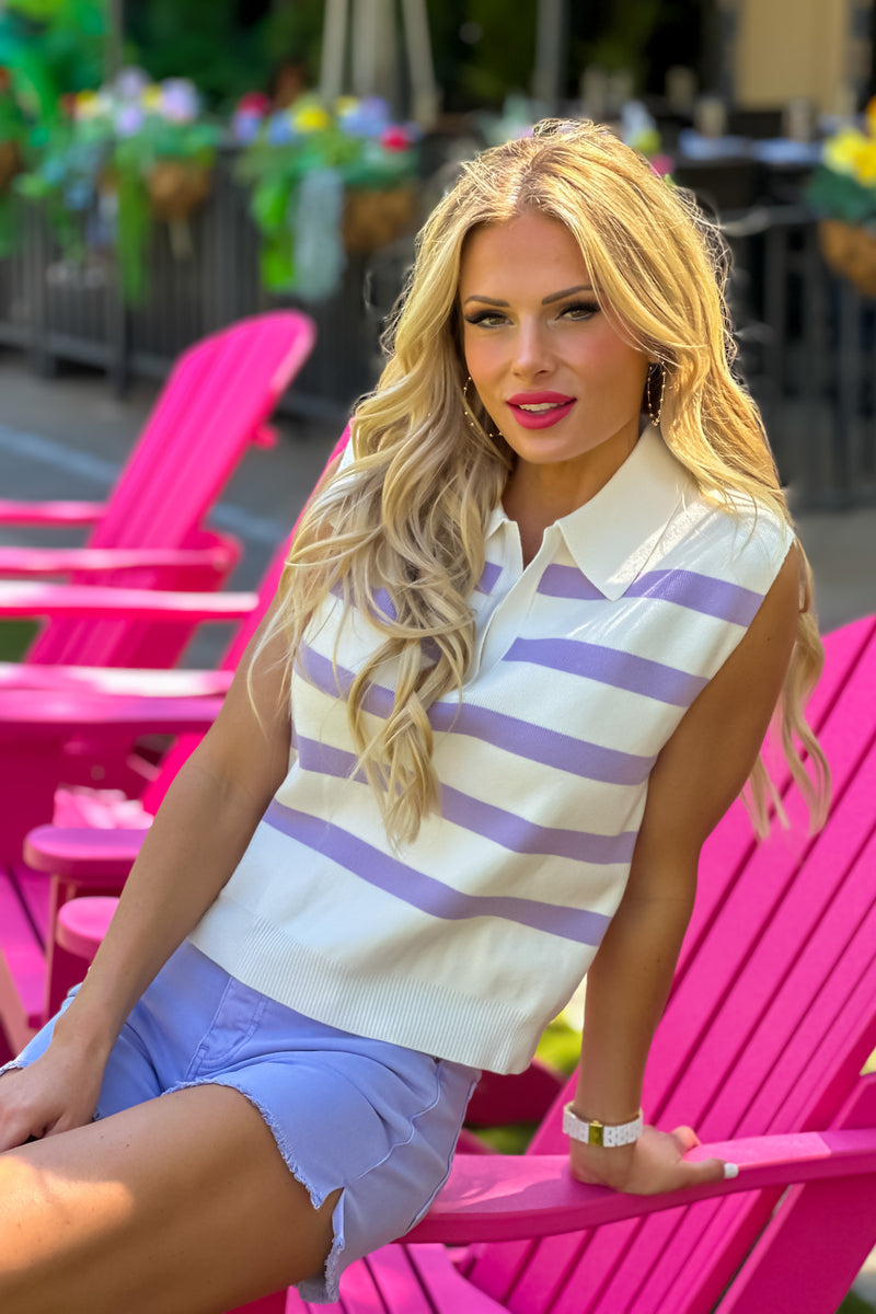 Laina V neck Knit Top : Lavender