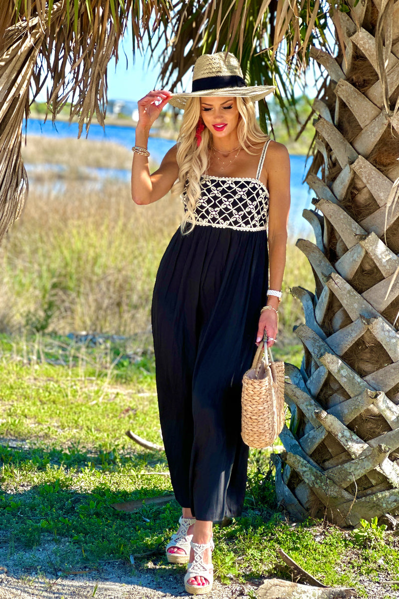 Zahara Emroidered Top Maxi Dress : Black