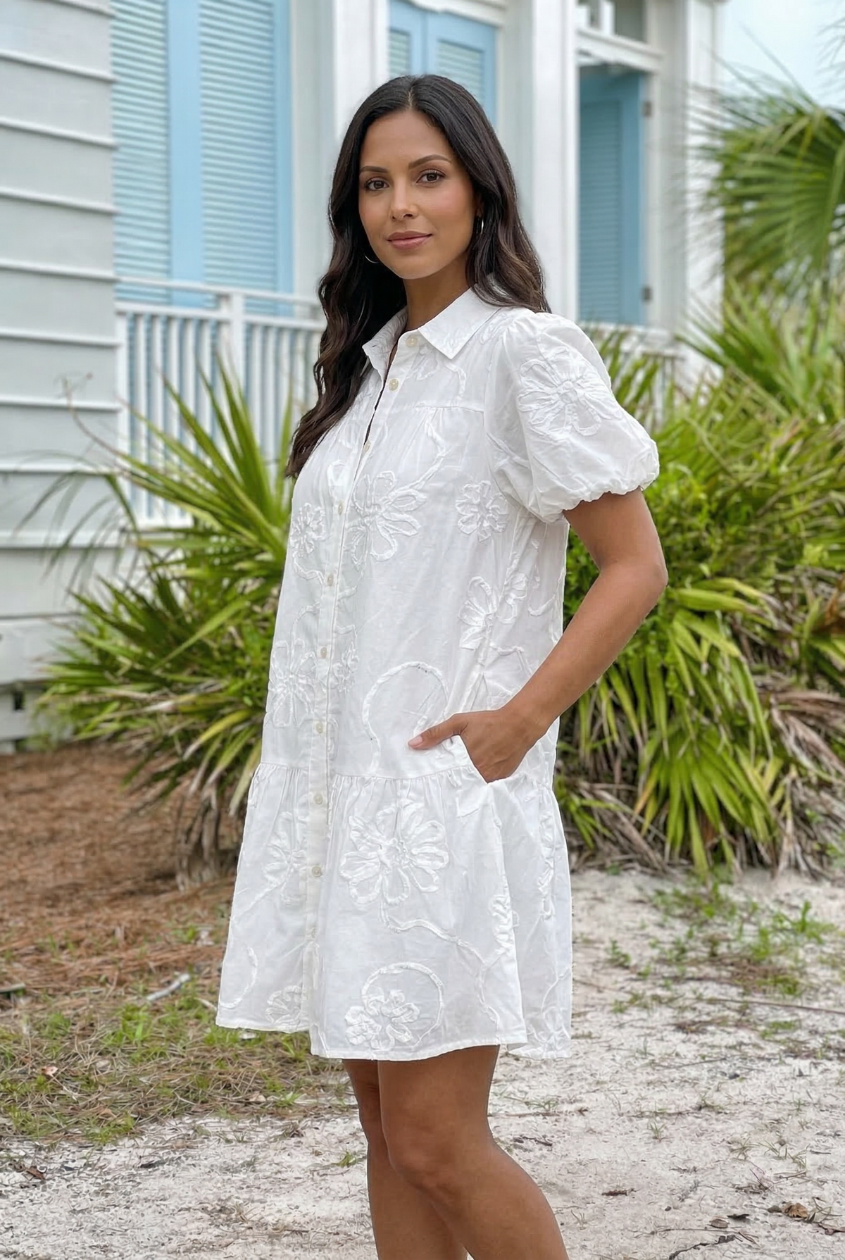Maren Floral Patterned Dress : White