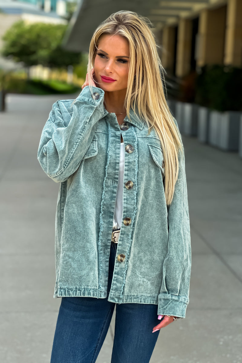 Words You Speak Corduroy Shacket : Vintage Green