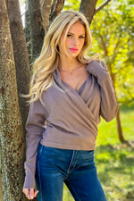 Madelyn Fine Gauge Wrap Sweater : Coco Ash