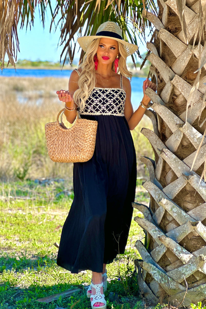 Zahara Emroidered Top Maxi Dress : Black