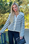 Leyna Striped Button Up Sweater : Navy