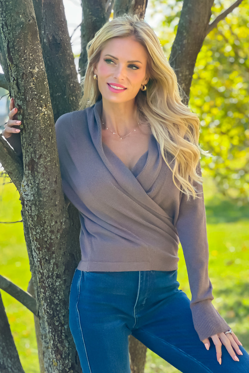 Madelyn Fine Gauge Wrap Sweater : Coco Ash