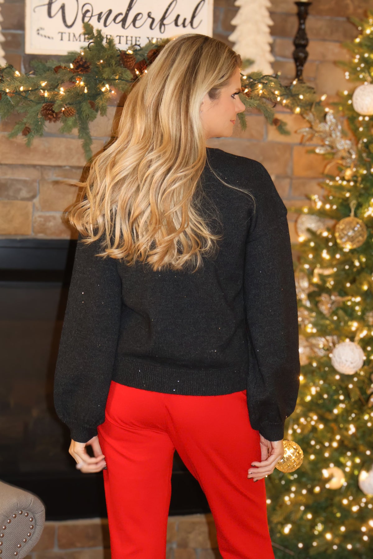 Sabetha Bow Sequin Mixed Cardigan : Black