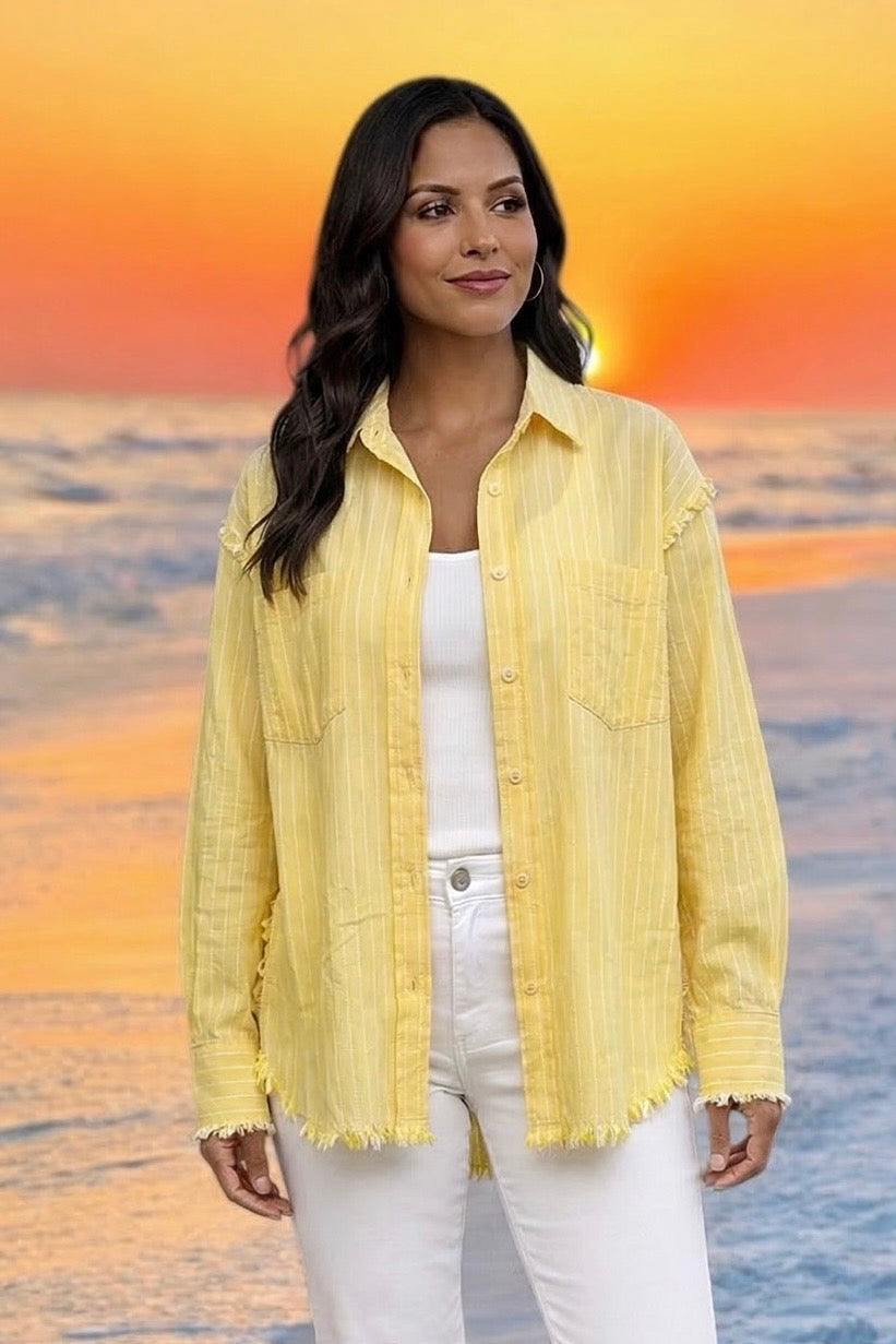 Malaya Woven Long Sleeve Striped Top : Yellow