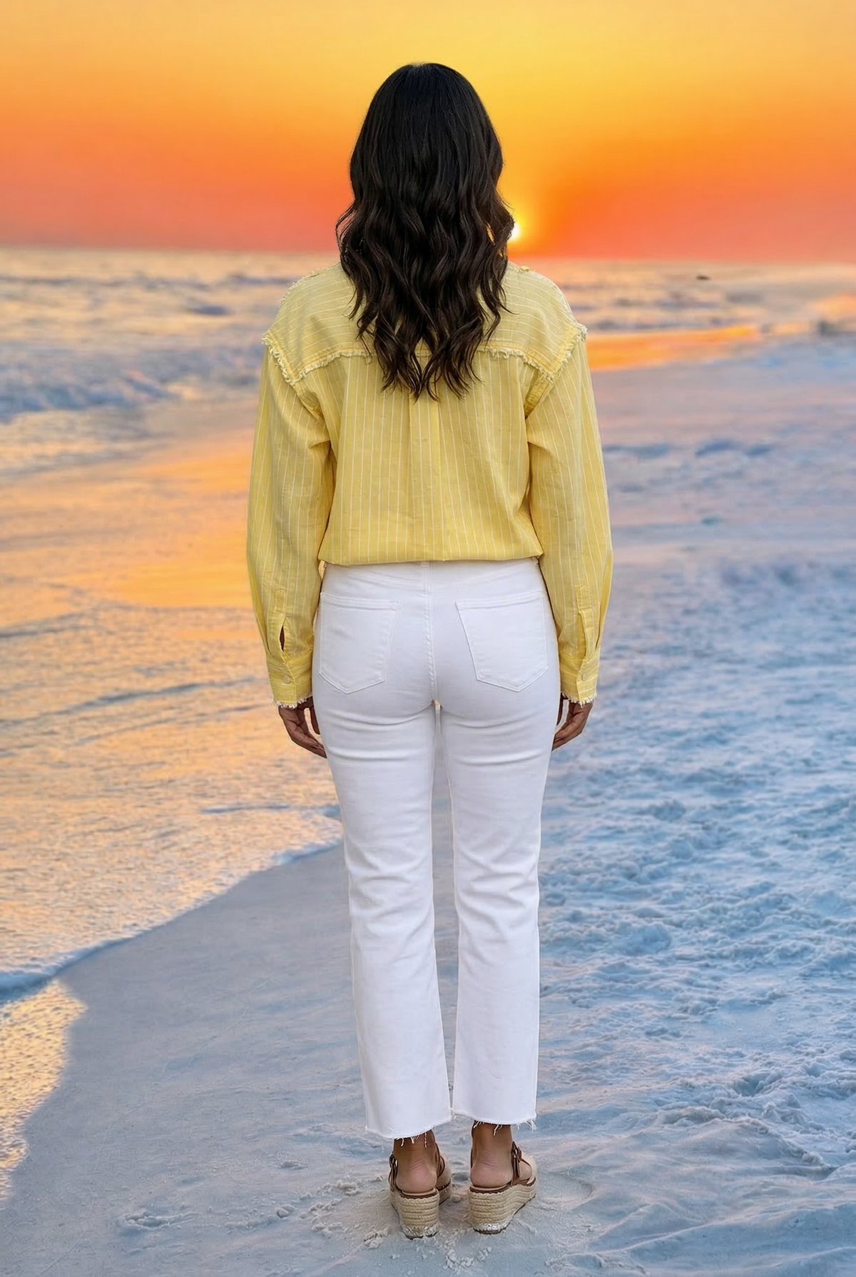 Malaya Woven Long Sleeve Striped Top : Yellow
